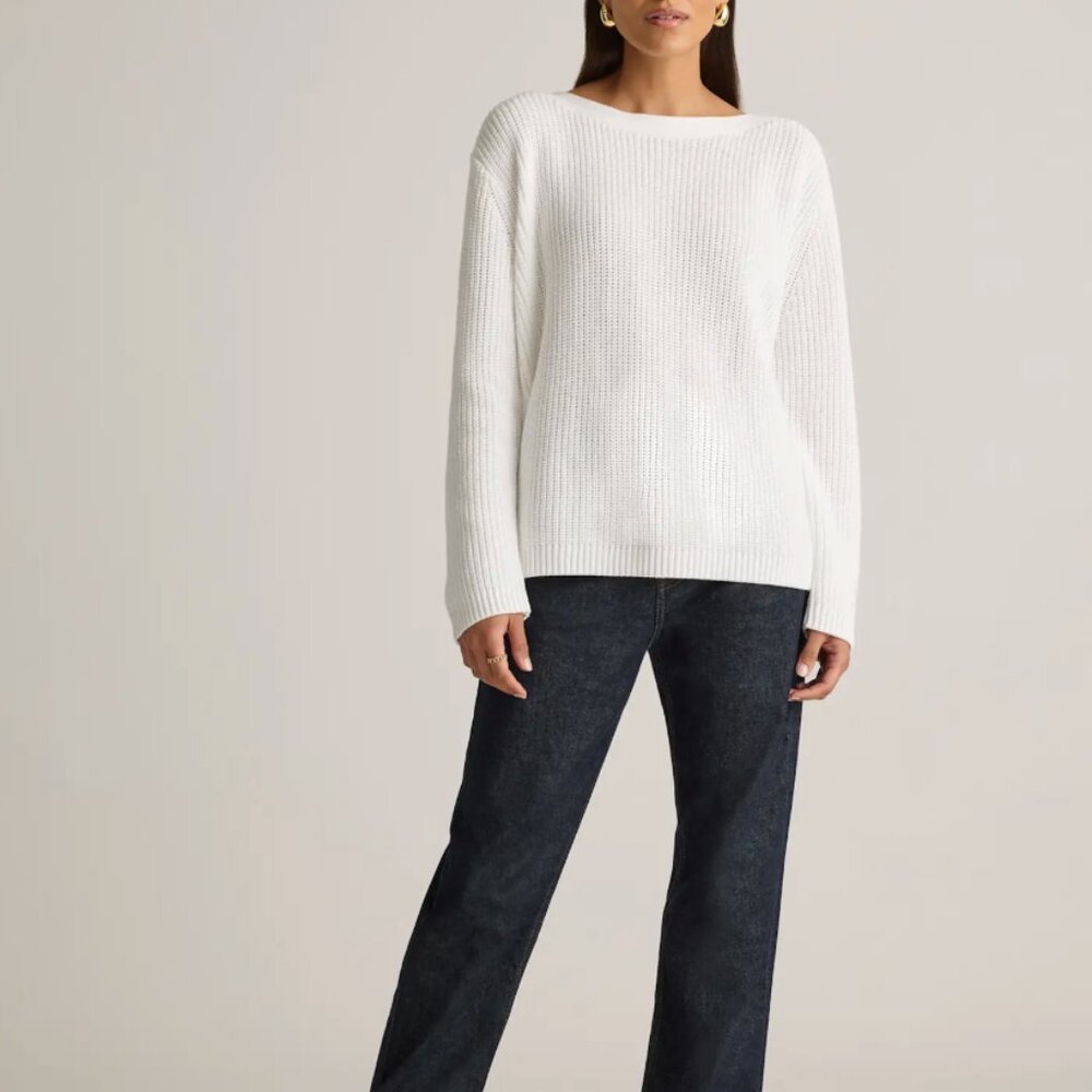 Quince 100% Organic Cotton Fisherman Boatneck Sweater, Size Small, Ivory